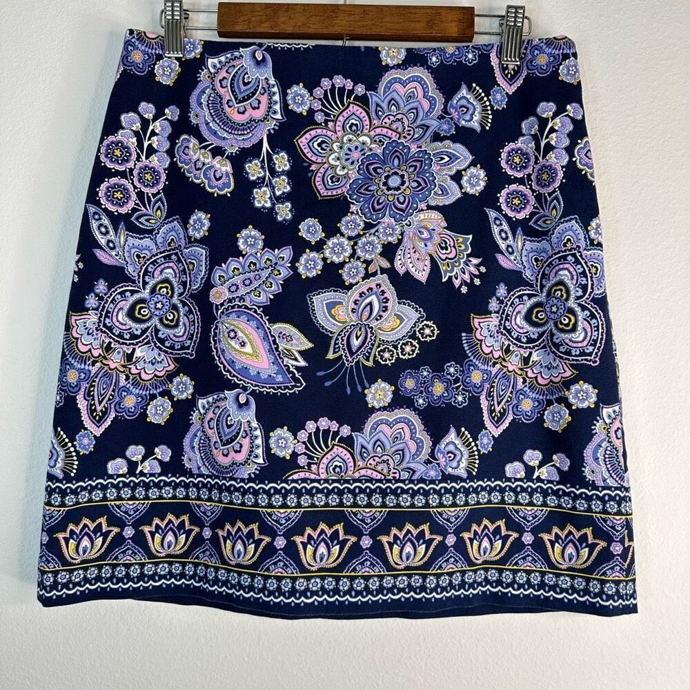 Talbots Blue Boho Paisley Canvas Skirt Womens 8‎ Preppy Feminine Girlcore Spring